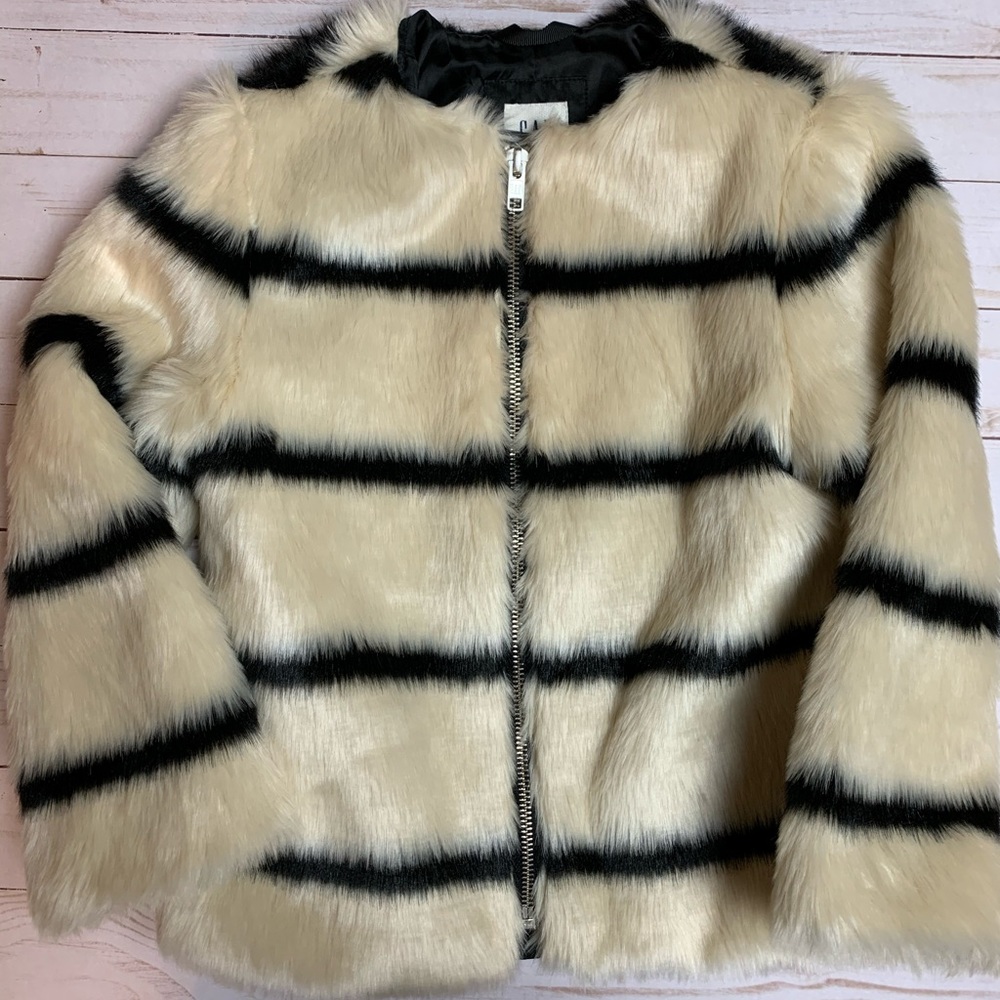 Gap Cream and Black Striped Fur Jacket
